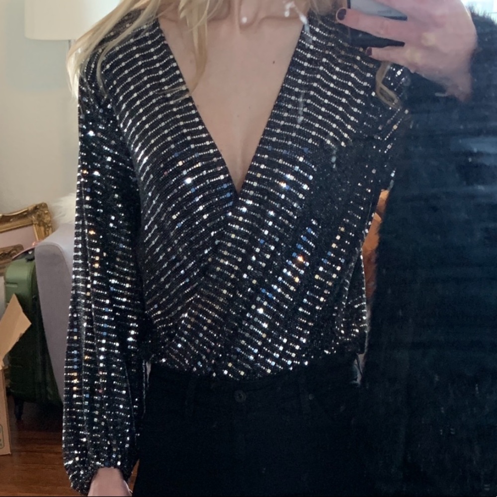 SAGE the label sequin wrap bodysuit